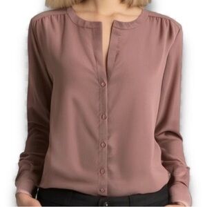 Sparkle & Fade Mauve Pink Button Front Blouse Long Sleeve Minimalist Size M